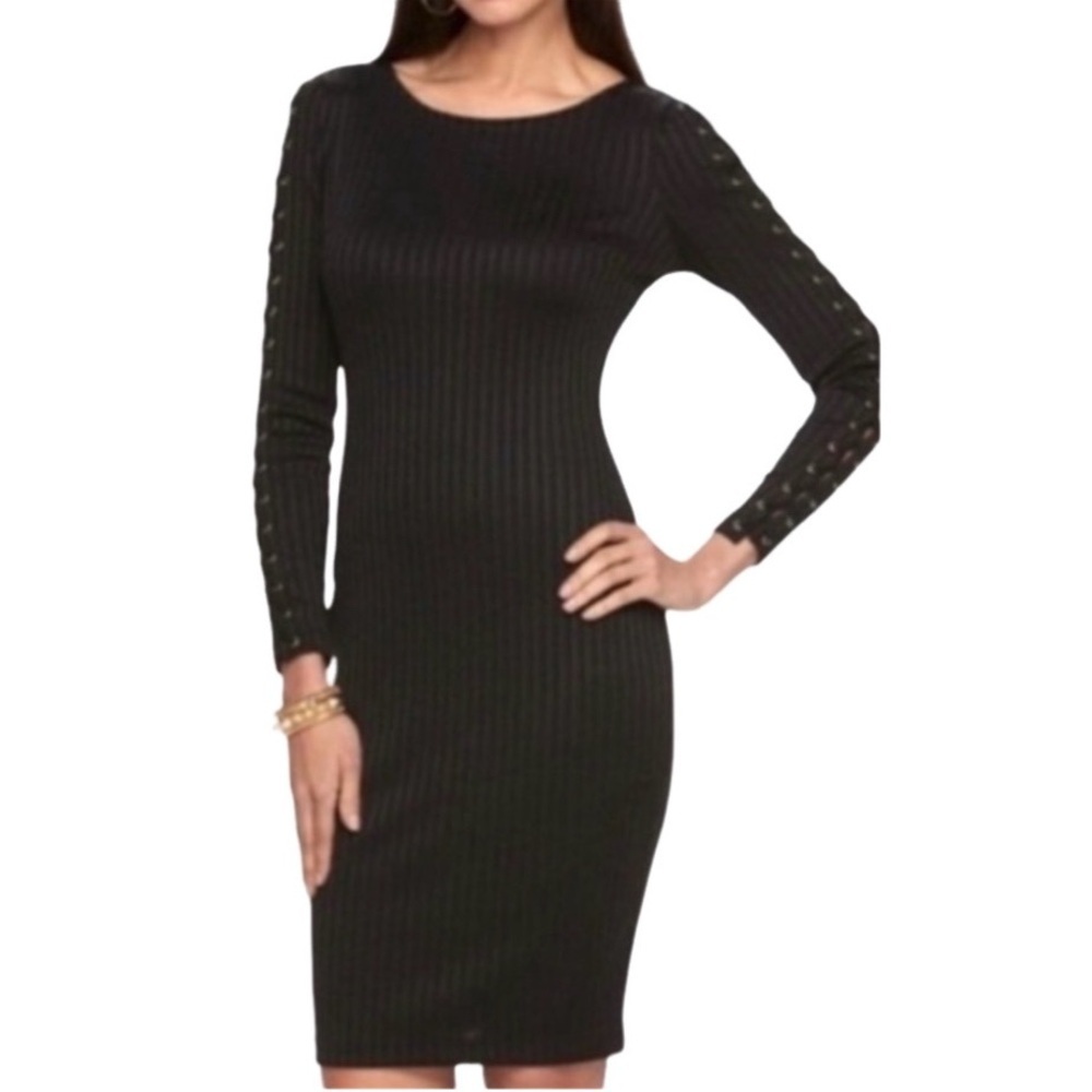 Jennifer Lopez Black Midnight Romance Ribbed Lace-up a sleeve Dress. Size 14.